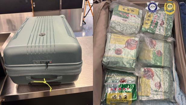 Koffer mit gefälschten Tee, der Meth enthält