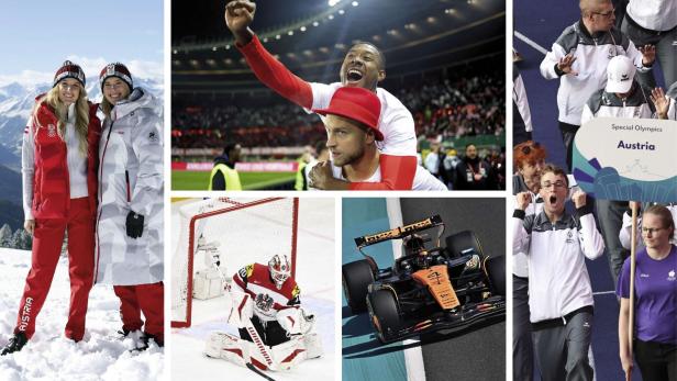 Die Bild-Collage zeigt Wintersportler, ein Formel-1-Auto, sowie David Alaba und Marko Arnautovic.