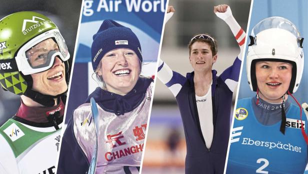Hoffnungsträger des Wintersports: Skispringer Jonas Schuster, Snowboarderin Hanna Karrer,Eisschnellläufer Alexander Farthofer und Rodlerin Dorothea Schwarz