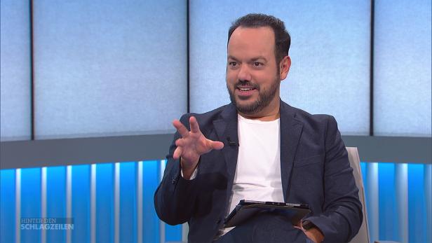 Patrick Budgen im Studio des ORF2-Talks "Hinter den Schlagzeilen"