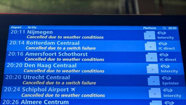 Amsterdam: Mehrere Zugverbindungen sind aufgrund von Wetterbedingungen oder technischen Störungen gestrichen.
