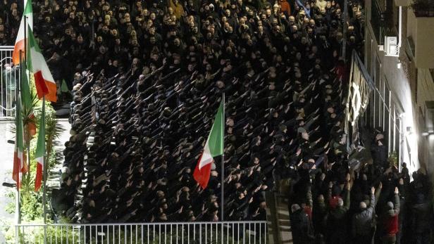 Far-right activists perform Roman salute for Acca Larentia anniversary in Rome