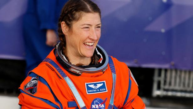 The crew of Artemis II, NASA's next-generation moon rocket, depart their quarters to take part in a countdown rehearsal, at the Kennedy Space Center in Cape Canaveral