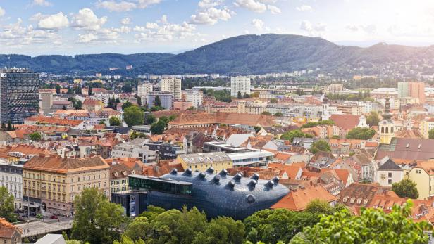 Stadtblick auf Graz mit Kunstmuseum
