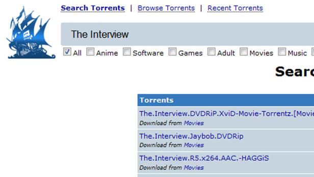 Eine Suche nach &quot;The Interview&quot; bei Pirate Bay ergibt jede Menge Treffer
