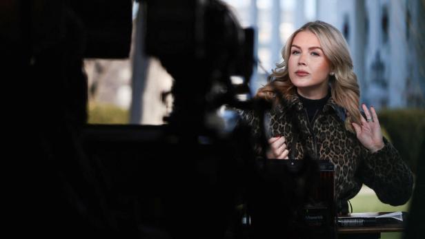 White House Press Secretary Karoline Leavitt is interviewed by Fox News outside the White House in Washington