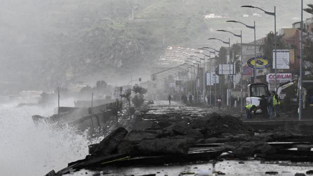 Aftermath of storm Harry in Sicily