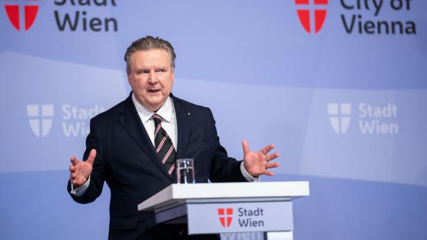 Michael Ludwig steht am Rednerpult und gestikuliert.