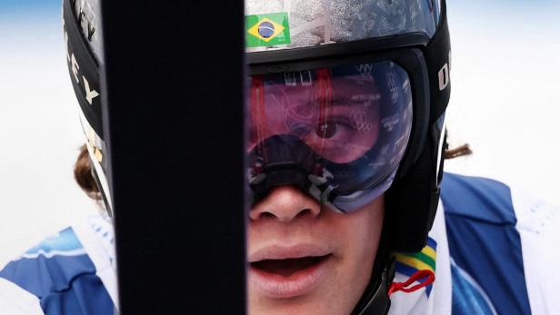 Lucas Pinheiro Braathen im Zielraum.