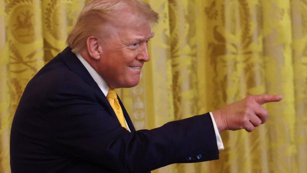 U.S. President Donald Trump speaks during a Black History Month reception at the White House in Washington