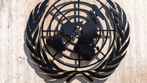 United Nations sign located outside the United Nations Office in Geneva