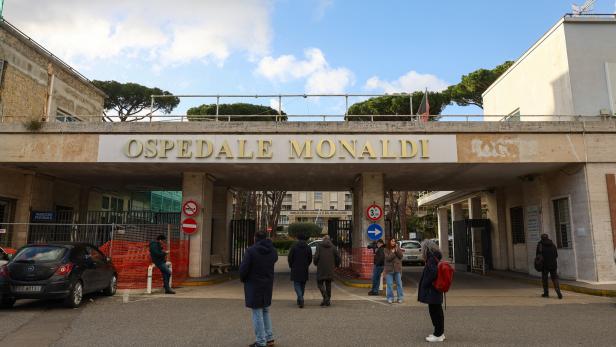 Exterior of Monaldi Hospital where a toddler is in critical condition after a heart transplant in Naples, Italy