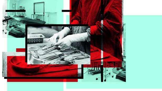 Medizinisches Personal hantiert mit OP-Instrumenten 