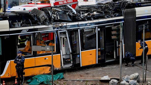 Aftermath of tram derailment in Milan