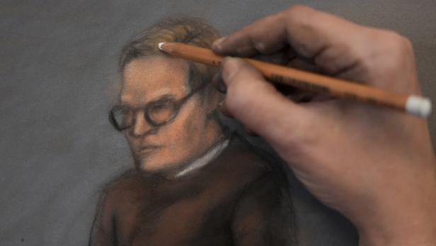 Eine Gerichtszeichnung von Marius Borg Høiby