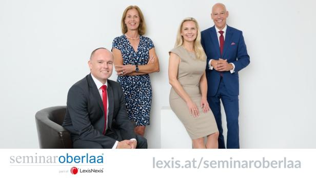 Das Team des Seminar Oberlaa, darunter Georg Wilfling, Robert Baumert, Gabriele Hackl und Sandra Huber, präsentiert sich gemeinsam als Expertengruppe für Steuerrecht und Bilanzierung.