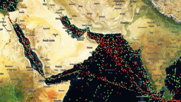 Aufnahme der Straße von Hormus von marinetraffic.com.