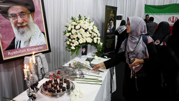 Indonesian Muslims attend prayer for the late Iran's Supreme Leader Ayatollah Ali Khamenei in Jakarta