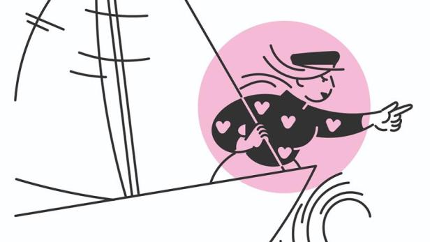 Illustration: Kapitänin auf einem Segelschiff