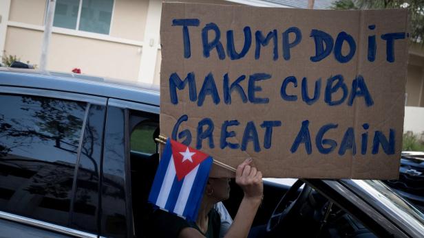 Supporters of U.S President Donald Trump participate in a protest against Cuba's government, in Miami