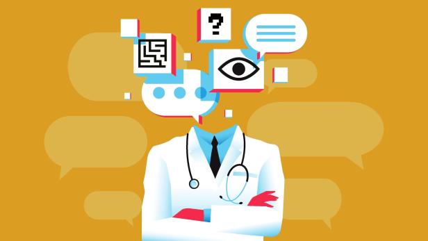 Chatbot doctor with graphic elements vector illustration