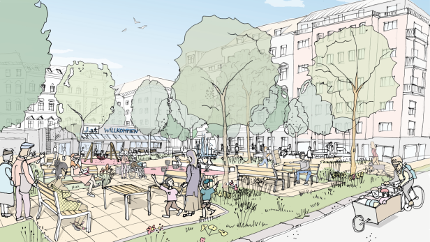 Raus aus dem Asphalt, rein ins Grätzl-Wohnzimmer - Baustart für klimafitten Volkertplatz
