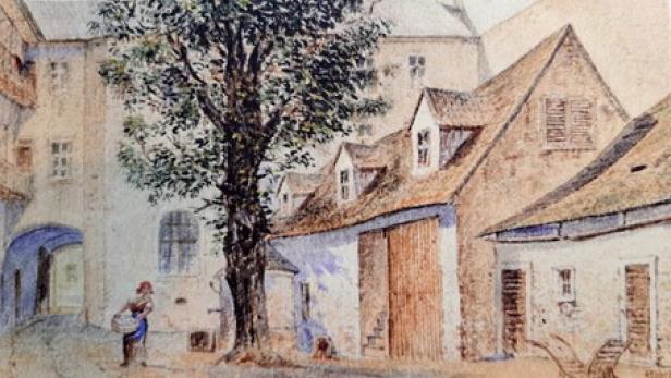 Der Innenhof des heutigen Mozart-Hofs in Baden, wo Mozart 1791 das Motet Ave verum corpus komponierte.