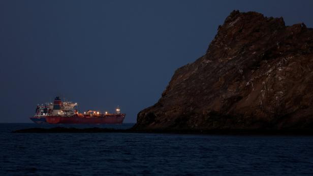 The Callisto tanker sits anchored as the traffic is down in the Strait of Hormuz, in Muscat