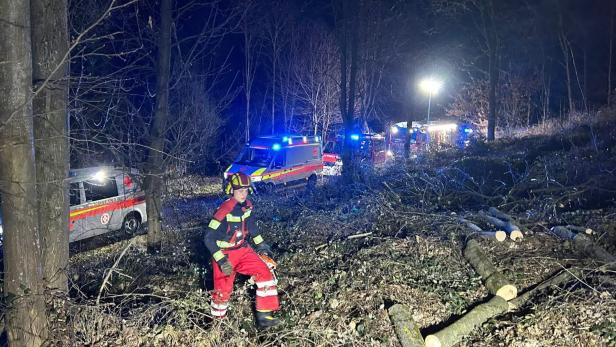 Feuerwehrmann und Rettung in einem Waldgebiet