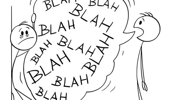 Talkative Person Talking Too Much, Vector Cartoon Stick Figure Illustration