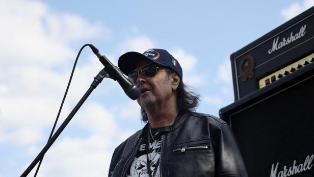 Motorhead guitarist Phil Campbell attends the laying of ashes for late Motorhead frontman Lemmy Kilmister, who passed away in 2015, following the unveiling of a statue by Andy Edwarsds in Lemmy's hometown of Burslem, near Stoke-on-Trent
