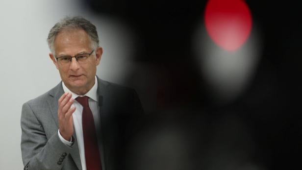 Austrian Finance Minister Markus Marterbauer attends a press conference in Vienna