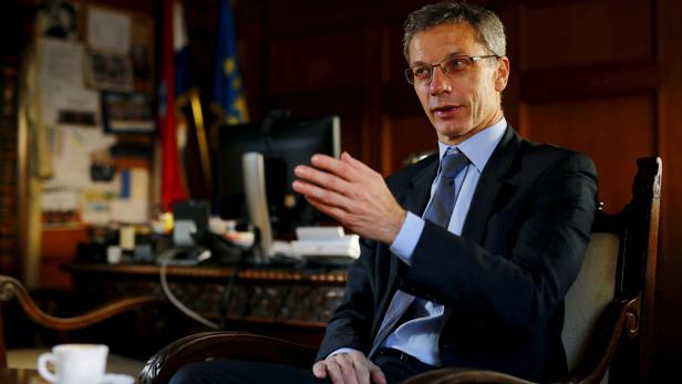 FILE PHOTO: Croatia's central bank governor Vujcic speaks during an interview with Reuters in Zagreb