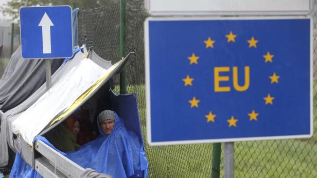 Flüchtlinge an der Grenze Kroatien-Slowenien.