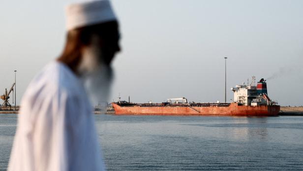 FILE PHOTO: The Callisto tanker sits anchored in Port Sultan Qaboos as the traffic is down in the Strait of Hormuz, in Muscat
