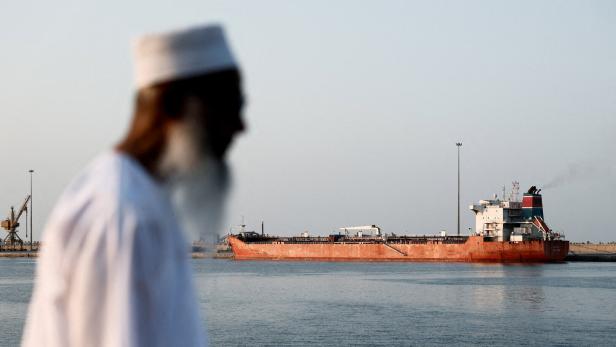 FILE PHOTO: The Callisto tanker sits anchored in Port Sultan Qaboos as the traffic is down in the Strait of Hormuz, in Muscat
