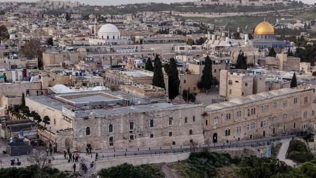 A drone photo of emergency services inspect the damage in Jerusalem's Old City