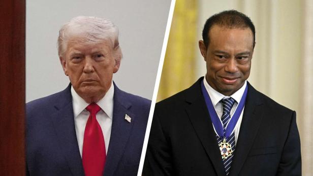 Donald Trump und Tiger Woods in einem zusammengestellten Bild.