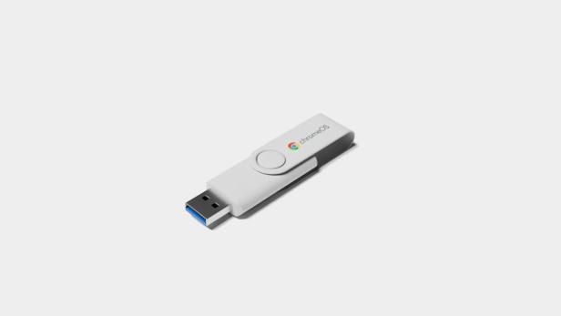 Grauer USB-Stick mit ChromeOS-Logo