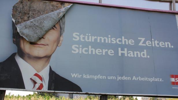 Wahlkampf Kampagne 2013, Bundeskanzerl Faymann , Stümische Zeit, Plakatwerbung Amstetten Niederösterreich