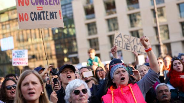 People protest against sexual violence and in support of actor Collien Fernandes, in Berlin