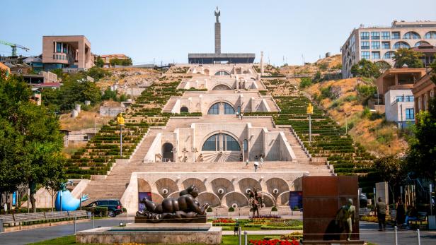 Architecture of Cascade Complex on a a sunny day in Yerevan, Armenia, horizontal format