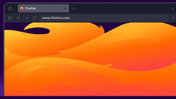 Firefox-Browserfenster mit geöffneter Webseite und großem Firefox-Logo im Hintergrund.