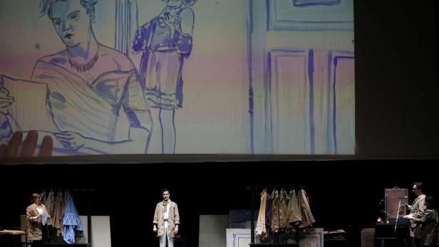 Live projizierte Zeichnungen prägen die Optik der „Zarewitsch“-Premiere. 