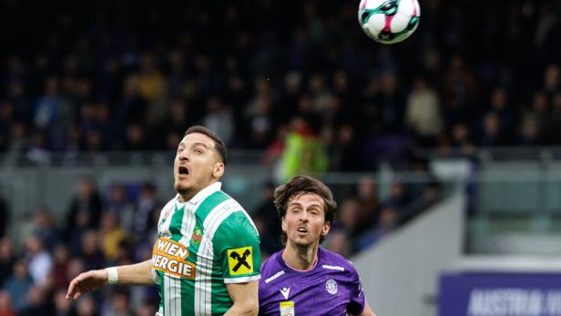Ercan Kara mit dem perfekten Kopfball zum 1:1 für Rapid im Derby. 