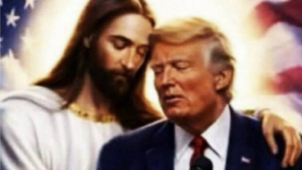 Donald Trump in einem KI-Bild neben Jesus Christus.