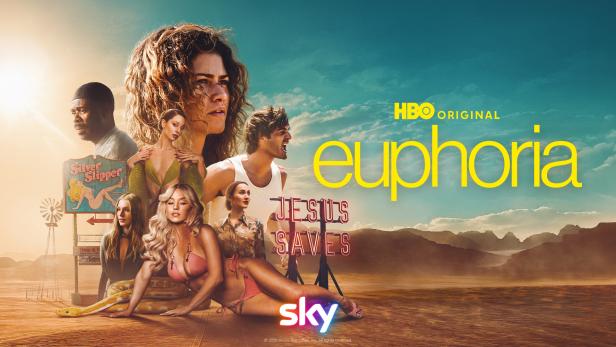 Euphoria-Stars auf Plakat in Wüstenlandschaft versammelt