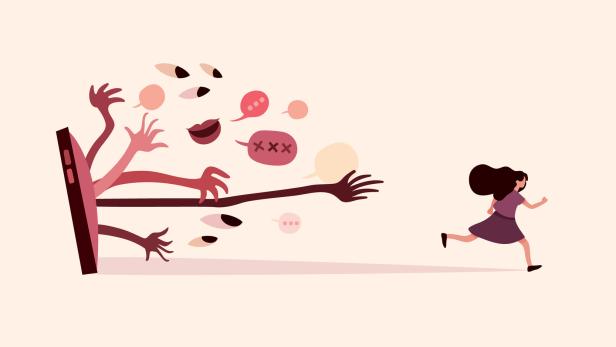 A woman is running away from profanity and sexual harassment.