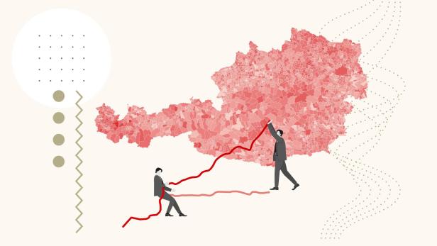 Zu sehen ist eine Österreich-Karte, die vermessen wird.