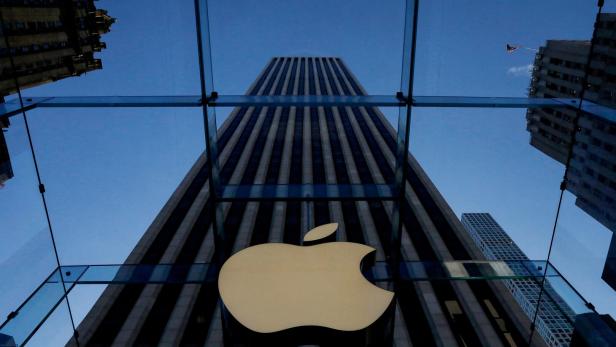 FILE PHOTO: The Apple logo is seen during the preview of the redesigned and reimagined Apple Fifth Avenue store in New York